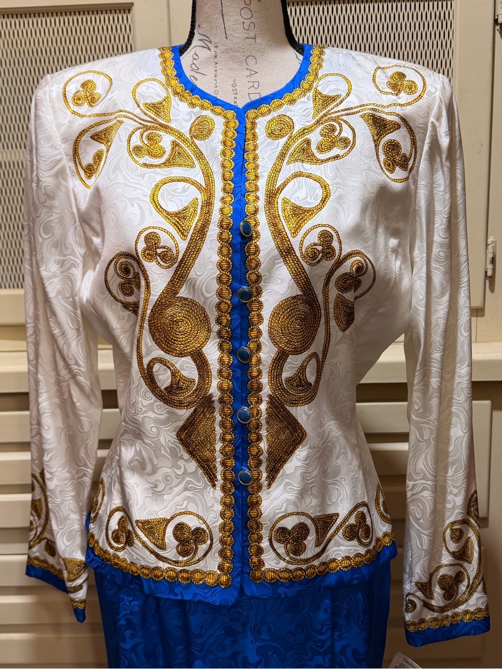 VTG Adrianna Papell NWT 100% Silk Gold Rope Print Set 2Pc - Picture 2 of 5